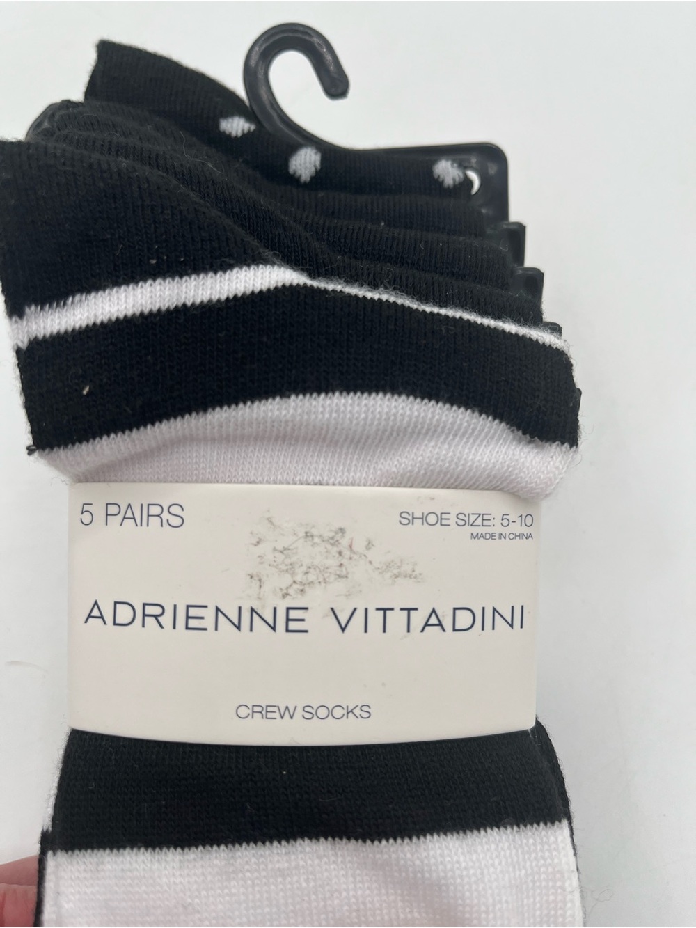 Adrienne Vittadini Black & White Striped  Polka Fot Crew Socks - 5 Pack - Picture 6 of 6